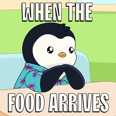 Penguin Sitting At Table When Food Arrives GIF
