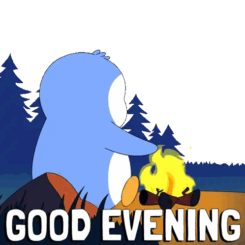 Penguin Sitting By Campfire Saying Good Evening Sticker