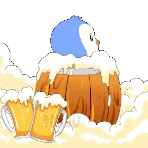 Penguin Sitting In Barrel Surrounded By Beer Mugs Sticker