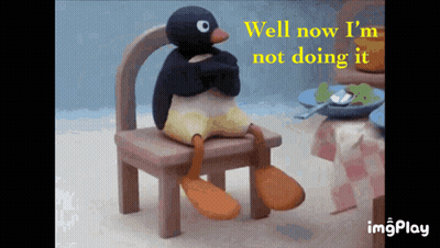 Penguin Sitting In Chair Saying Well Now I'm Not Doing It GIF