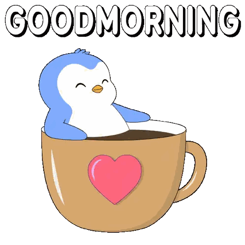 Penguin Sitting In Coffee Cup Good Morning Sticker