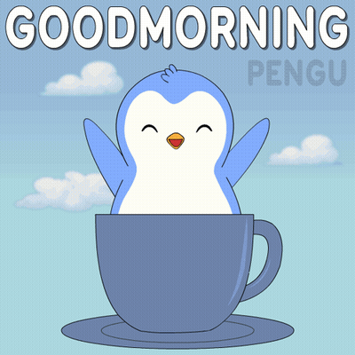 Penguin Sitting In Cup Saying Good Morning GIF