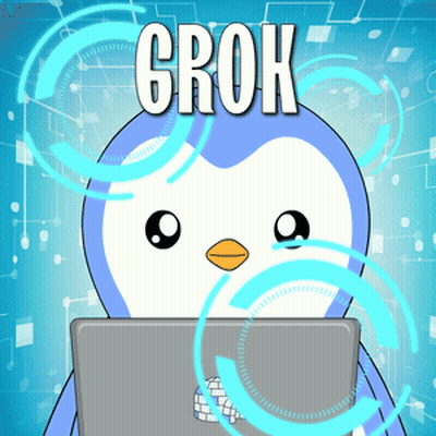 Penguin Sitting in Front of Laptop Saying Grok