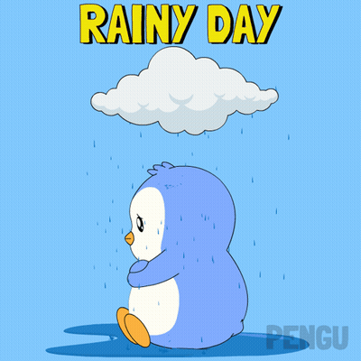 Penguin Sitting In Rain Saying Rainy Day GIF