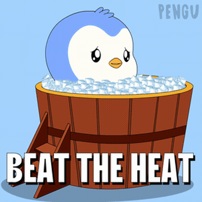 Penguin Sitting In Wooden Tub With Ice GIF