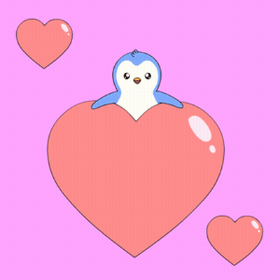 Penguin Sitting Inside Large Heart GIF