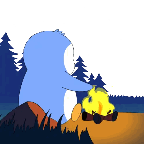 Penguin Sitting Next To Fire Sticker