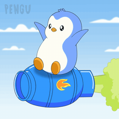 Penguin Sitting On Blue Object GIF