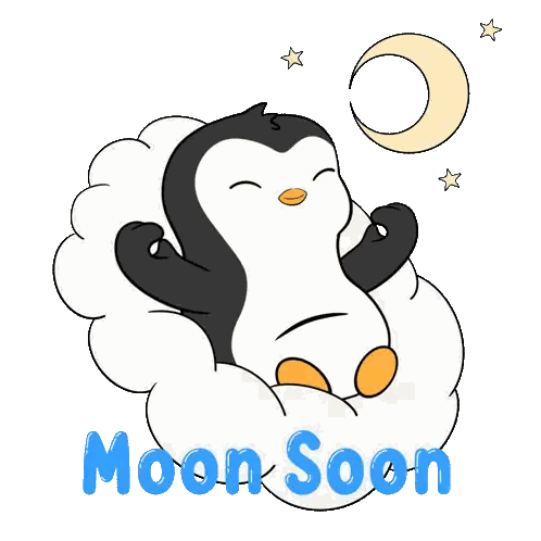 Penguin Sitting On Cloud With Moon Soon Sticker