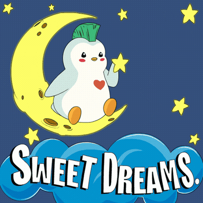 Penguin Sitting On Crescent Moon GIF