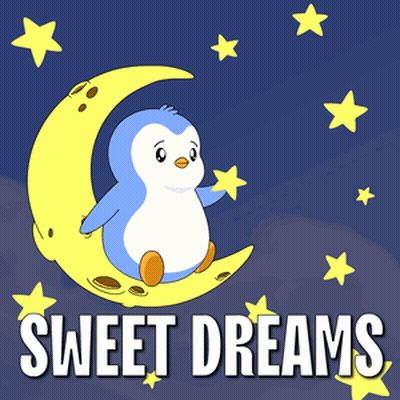 Penguin Sitting On Crescent Moon GIF
