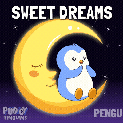 Penguin Sitting On Crescent Moon Sweet Dreams GIF