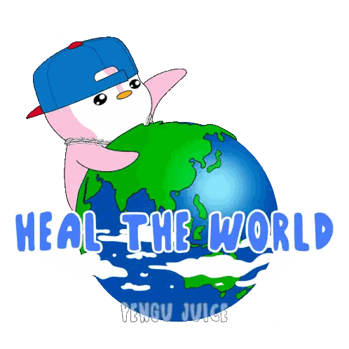 Penguin Sitting On Globe Heal The World Sticker