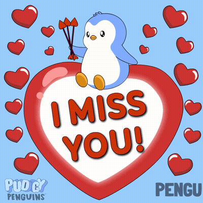 Penguin Sitting On Heart Saying I Miss You GIF