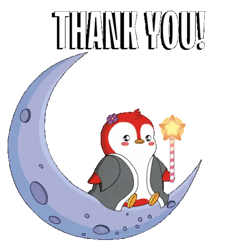 Penguin Sitting On Moon Saying Thank You Sticker