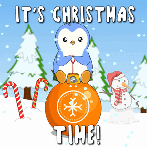 Penguin Sitting On Orange Ball It's Christmas Time GIF