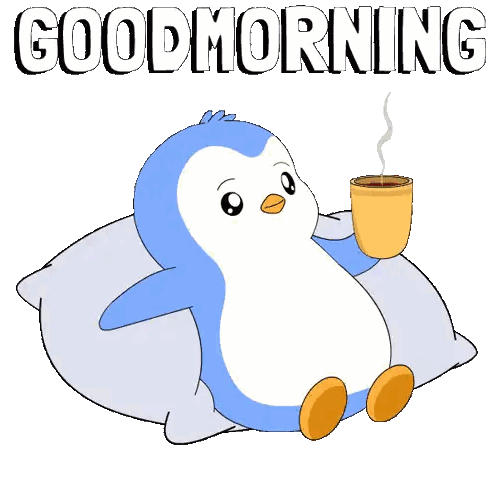 Penguin Sitting On Pillow Holding Coffee Sticker