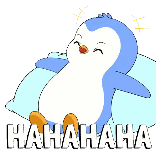 Penguin Sitting On Pillow With Hahaha Sticker