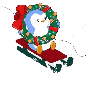 Penguin Sitting On Sled Wreath Sticker