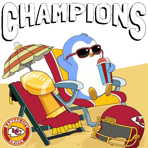 Penguin Sitting With Drink Kansas City Chiefs Sticker