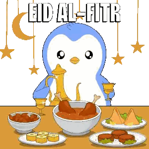 Penguin Sitting With Food Bowl And Eid Al-Fitr Sticker