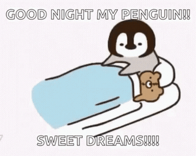 Penguin Sleeping In Bed With Teddy Bear GIF