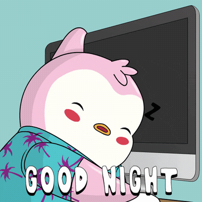Penguin Sleeping In Front Of Computer Saying Good Night GIF