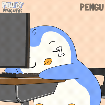Penguin Sleeping In Front Of Computer With Word Pengu GIF
