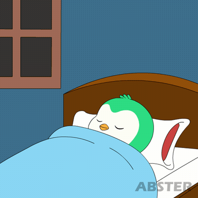 Penguin Sleeping On Bed With Abstep Logo GIF