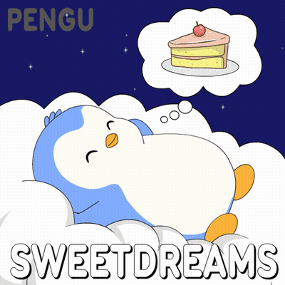 Penguin Sleeping On Cloud Dreaming Of Donut GIF