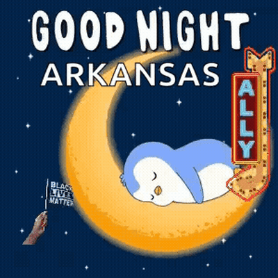 Penguin Sleeping On Crescent Moon Good Night Arkansas GIF