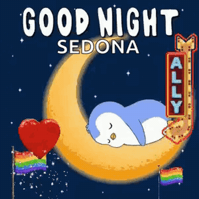 Penguin Sleeping On Crescent Moon Saying Good Night Sedona GIF