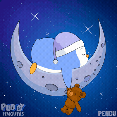 Penguin Sleeping On Crescent Moon With Teddy Bear GIF
