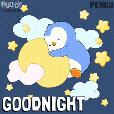 Penguin Sleeping On Moon Saying Goodnight GIF