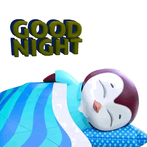 Penguin Sleeping Under Blue Blanket Good Night Sticker