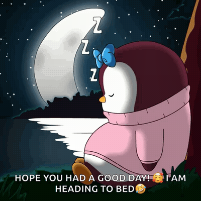 Penguin Sleeping Under Full Moon Hope You Had A Good Day I Am Heading To Bed GIF