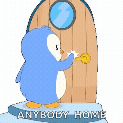 Penguin Standing In Front Of Anybody Home Door GIF