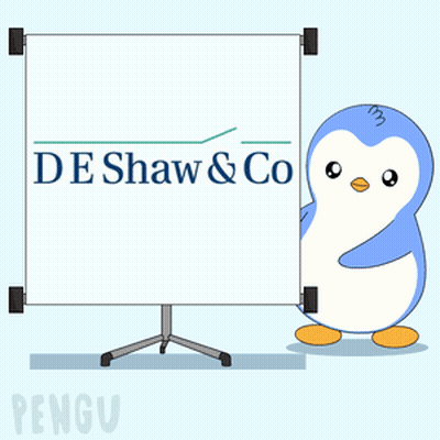 Penguin Standing In Front Of De Shaw & Co Presentation Board GIF