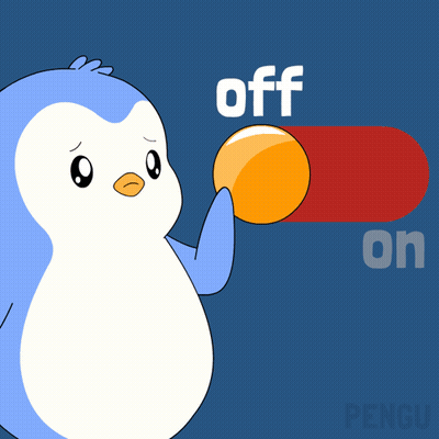 Penguin Standing In Front Of Off Button GIF
