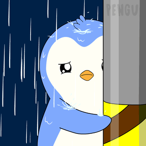 Penguin Standing In Front Of Sign GIF