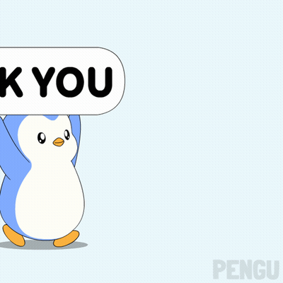 Penguin Standing In Front Of Thank You Speech Bubble GIF