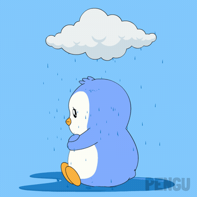 Penguin Standing In Rain Under Cloud With Pengu GIF