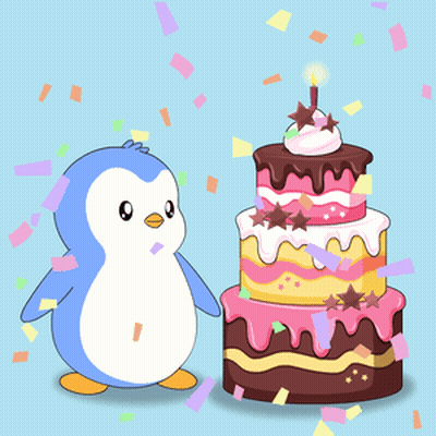 Penguin Standing Next To Birthday Cake GIF