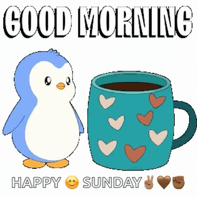 Penguin Standing Next To Coffee Saying Good Morning GIF