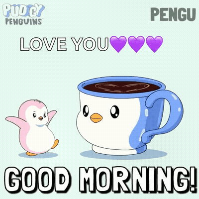 Penguin Standing Next To Coffee Saying Love You GIF