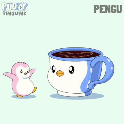 Penguin Standing Next To Coffee Saying Pengu GIF