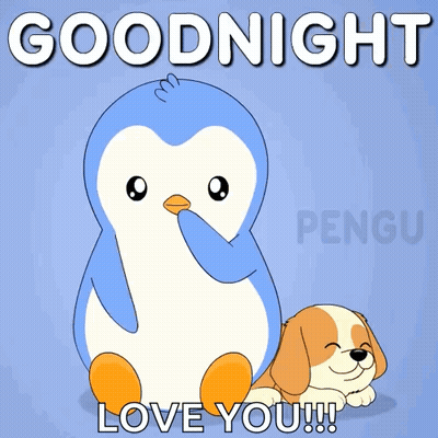 Penguin Standing Next To Dog Saying Goodnight Love You GIF