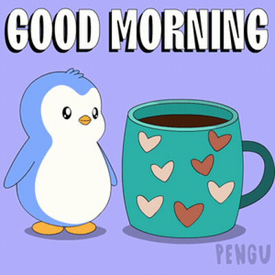 Penguin Standing Next To Good Morning Coffee GIF