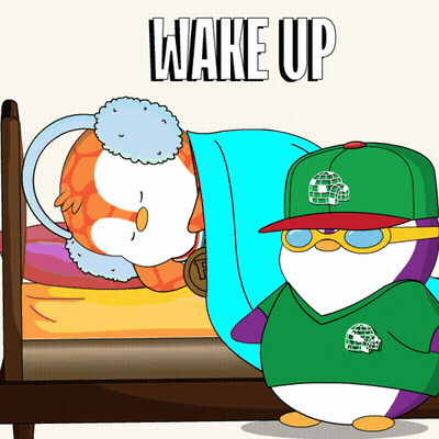 Penguin Standing Next To Sleeping Penguin Wake Up GIF