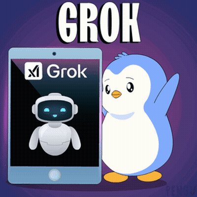 Penguin Standing Next To Tablet Saying Grok GIF